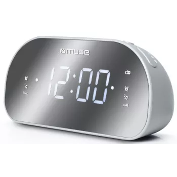 Klokradio Muse M-170CMR — digitale klokradio, 1,2 inch led-display, FM, AC 230V, AAA-back-up, spiegel/wit