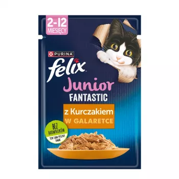 Natvoer voor katten Purina Nestlé Felix Fantastic Junior 85 g zakje — kip, 77,5% vocht, 13,5% proteïne