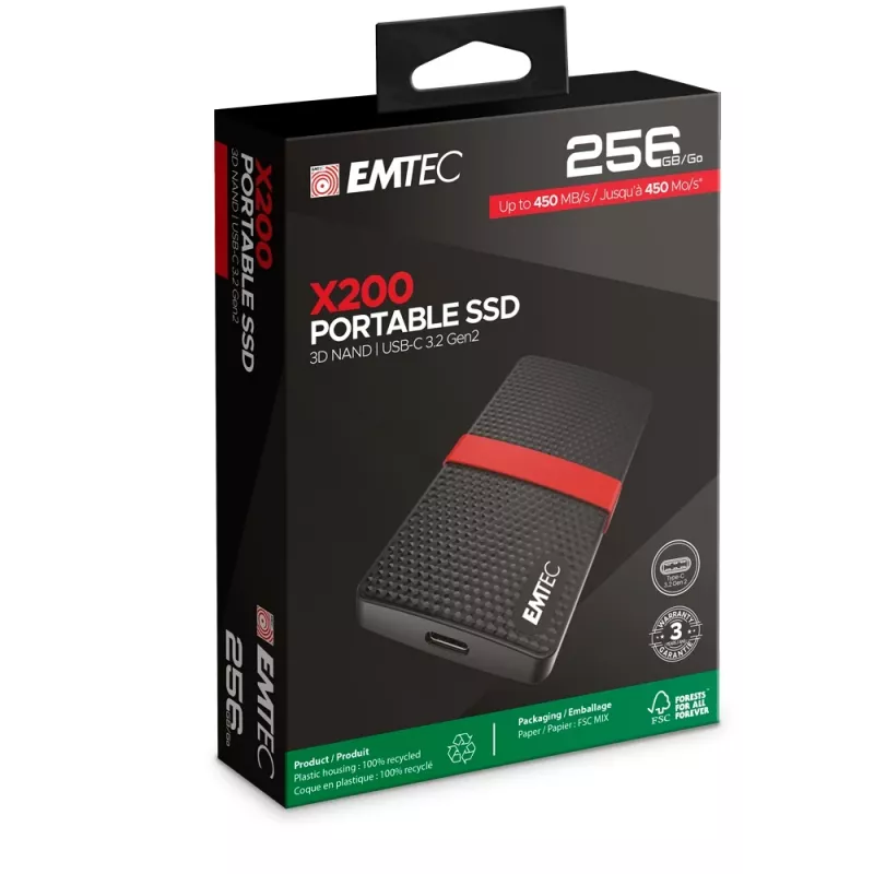 SSD Emtec 256GB USB Type-C 3.2 Gen 1 zwart rood X200