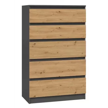 Kommode Topeshop M5 ANTRACIET/ARTISAN 5 laden, antraciet eiken, 700×1095×400 mm