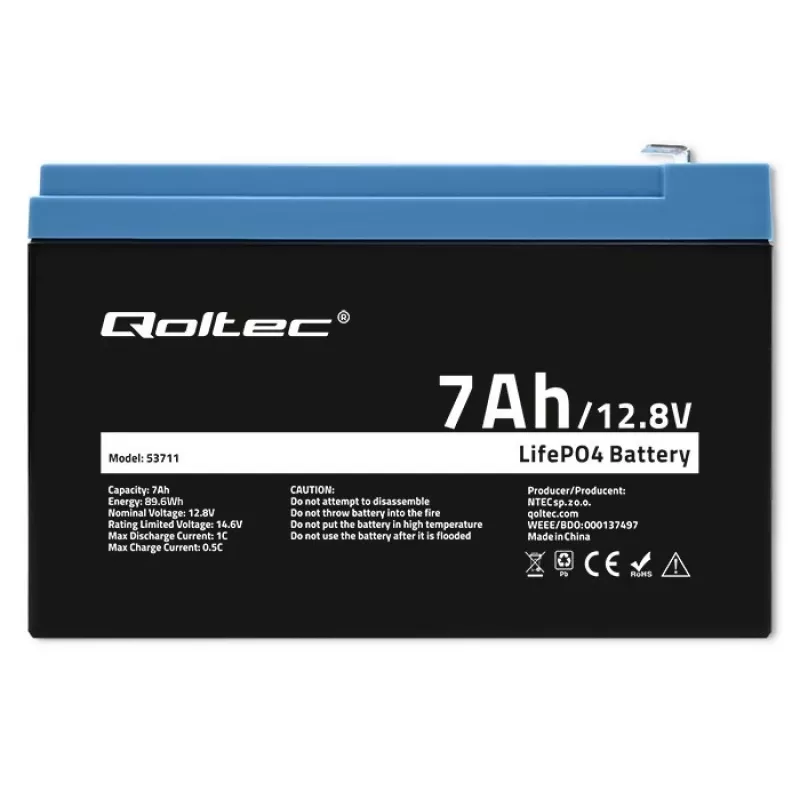 LiFePO4-accu 12,8V 7Ah, 89,6Wh, BMS