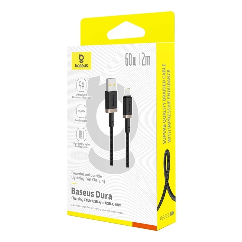 Baseus Dura USB Type A naar type C 60 W snellaadkabel 2 m zwart, goud