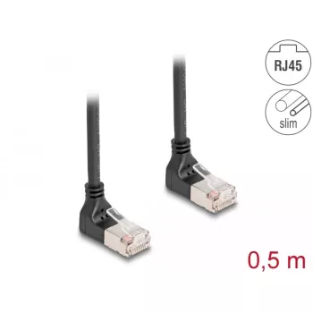 Netwerkkabel DeLOCK RJ45 Cat.6A S/FTP slank 90° omhoog 0,5 m zwart