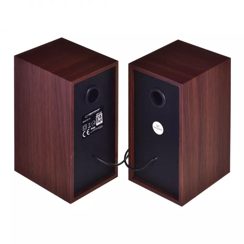 Luidspreker ESPERANZA EP122 2.0 bedrade desktop-luidsprekers, 2×6 W RMS, houten behuizing, volumeregeling met draaiknop, 60–20000 Hz