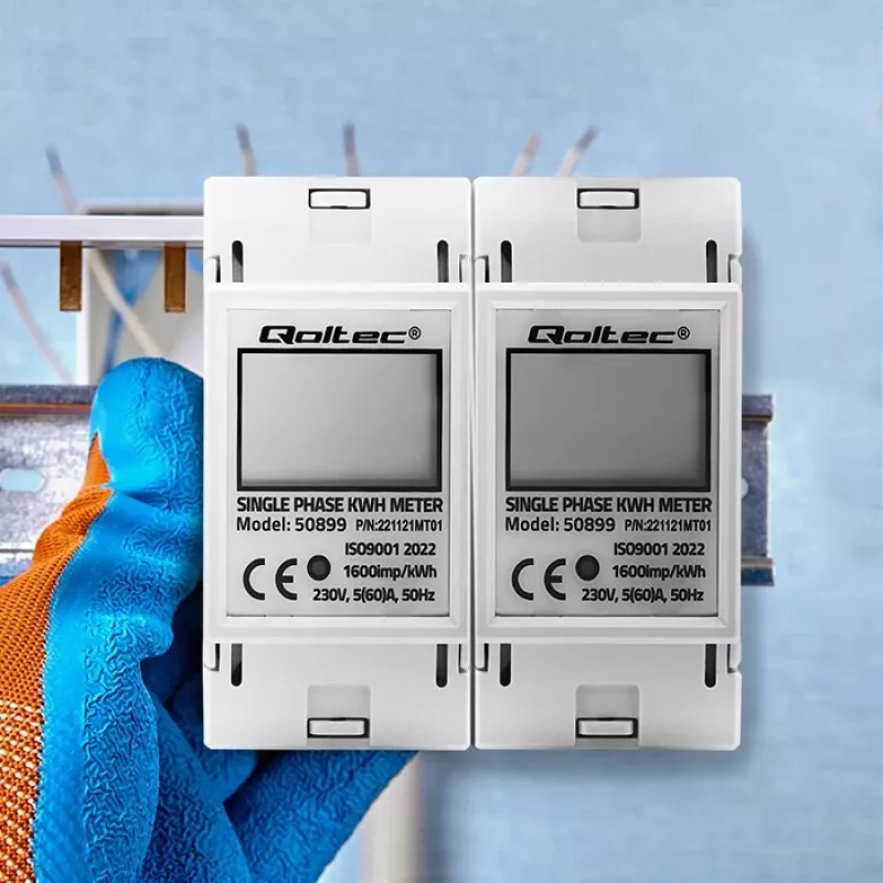 Eenfasige energieverbruiksmeter QOLTEC 50899 230 V 50 Hz, 5(60)A, klasse 1.0, LCD