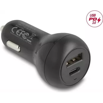 Auto-oplader DELOCK 64329 — 12–24V sigarettenaansteker USB-C snelladen voor smartphone en tablet, zwart