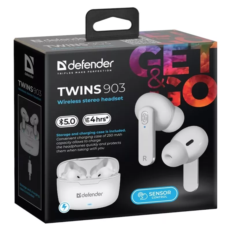 Defender TWINS 903 Bluetooth-oordopjes, wit