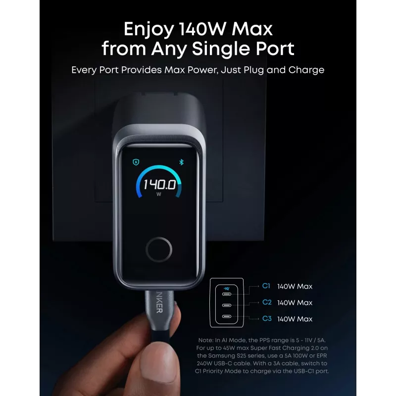 Anker Prime-oplader 160 W, 3 poorten, zilver (A2687341)