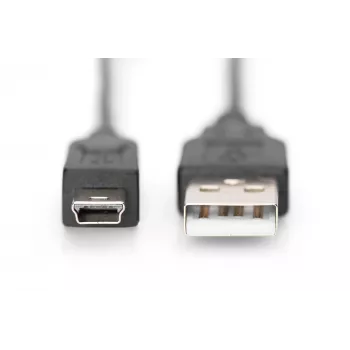 Assmann/Digitus USB 2.0 VERBINDINGSKABEL A-B USB 2.0 verbindingskabel, 480Mbit/s, USB A - USB mini B, stekker/stekker, 1,8m, zwart (AK-300130-018-S)