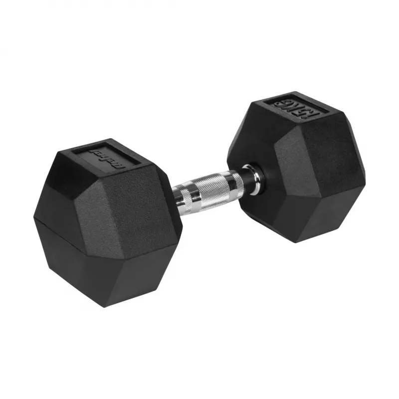 Korte dumbbell Rebel Active hex rubber 15 kg – enkele hex-dumbbell, compacte grip