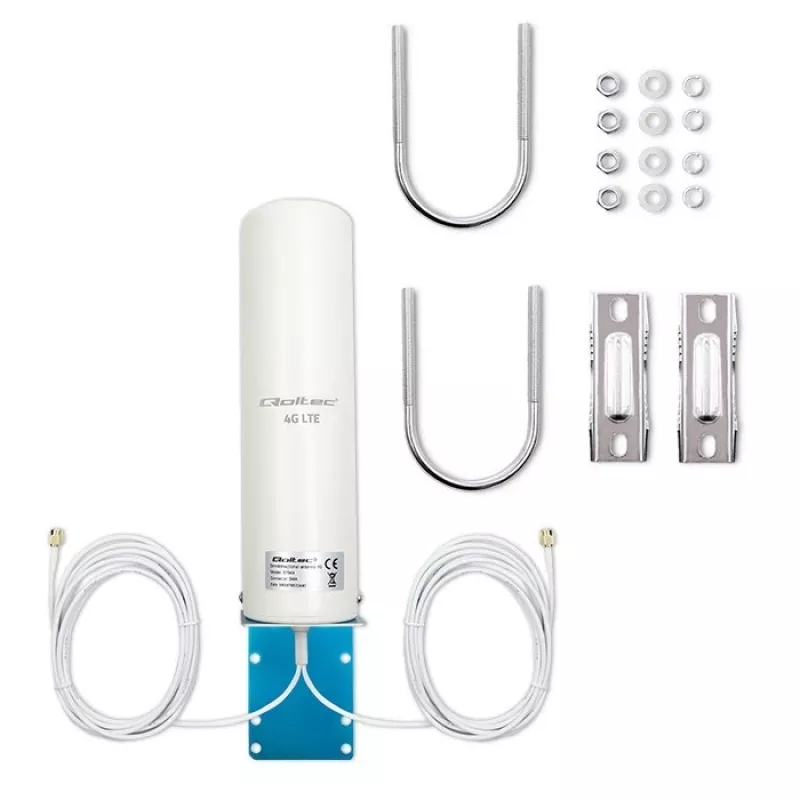Outdoor omnidirectionele 4G LTE-antenne QOLTEC 57044, 5 dBi, 600–2700 MHz, 50 W, 50 Ω, witte koperen behuizing