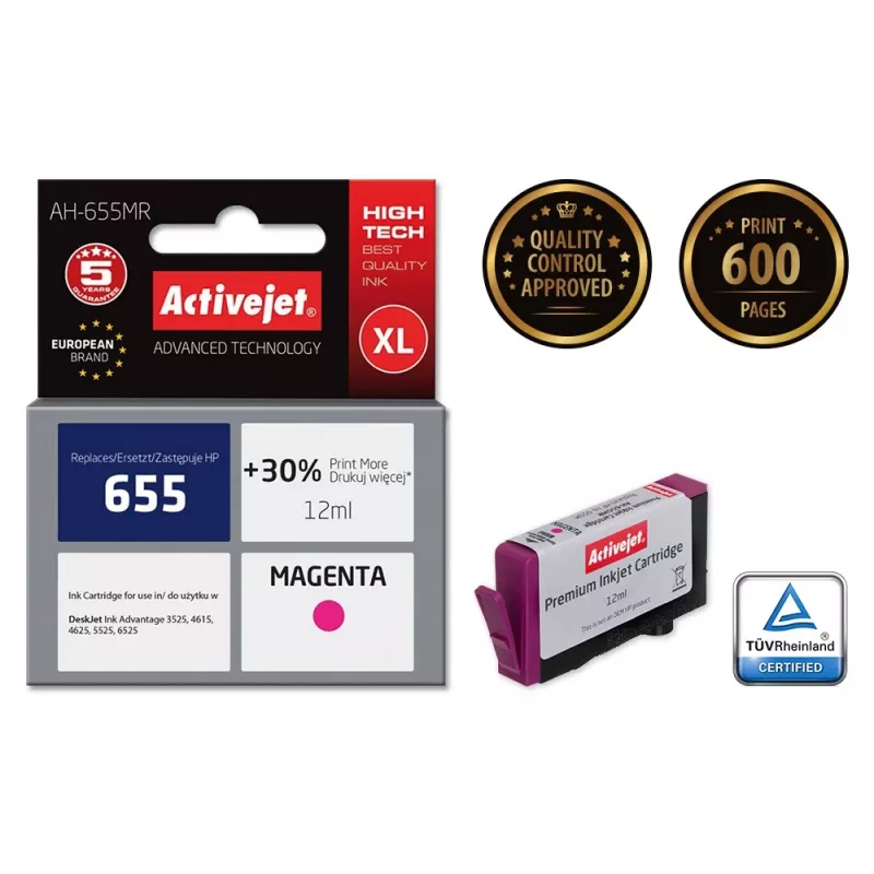 Activejet AH-655MR inkt (vervanging voor HP 655 CZ111AE; Premium; 12 ml; magenta)