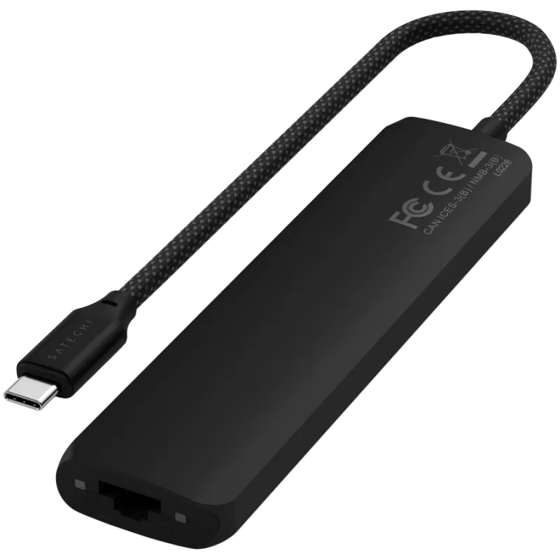 Satechi 7-in-1 USB-C slim multiport adapter Ethernet (USB-C PD, 2x USB-A, HDMI 4K, Ethernet, kaartlezer micro/SD) (zwart)