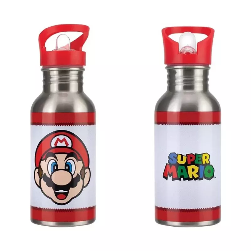 Paladone Super Mario metalen waterfles met rietje