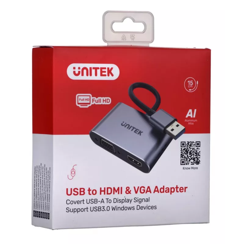 UNITEK V1304A videokabel-adapter 0,15 m USB Type-A HDMI + VGA (D-Sub) grijs
