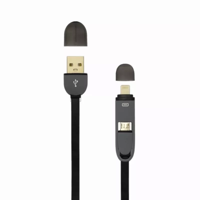 USB-A-stekker naar Micro-USB + 8-pins iPhone-stekker kabel SBOX 1 m zwart