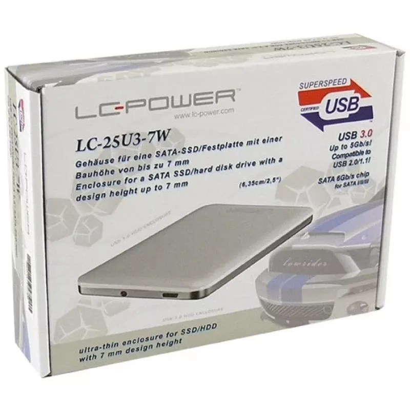 LC-Power LC-25U3-7W, alleen behuizing 2.5, USB 3.0, wit, voor SATA HDD/SSD (LC-25U3-7W)