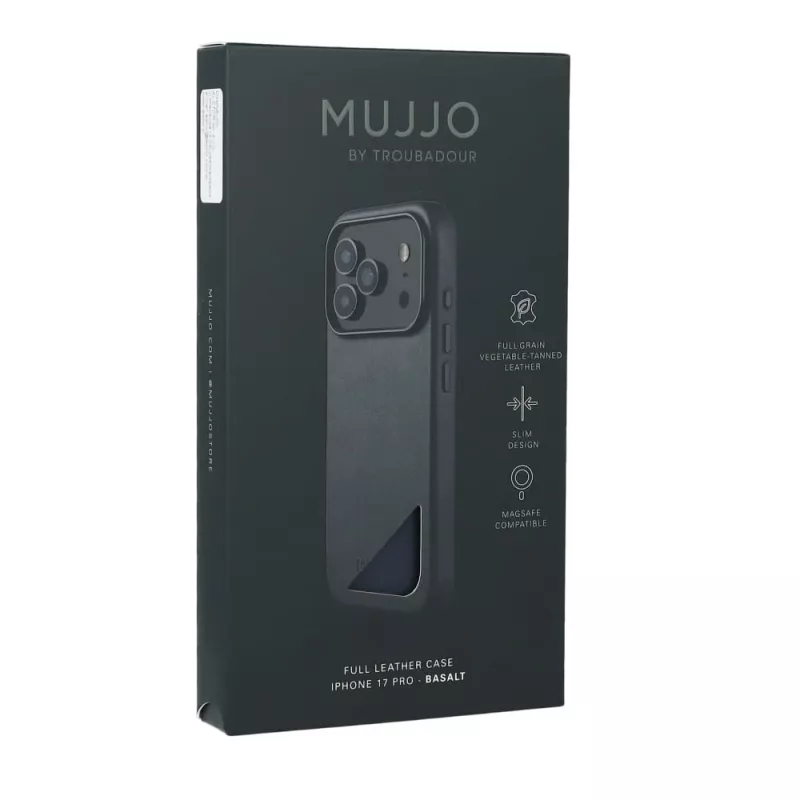 Mujjo Full Leather Case MagSafe hoes voor iPhone 17 Pro grijs