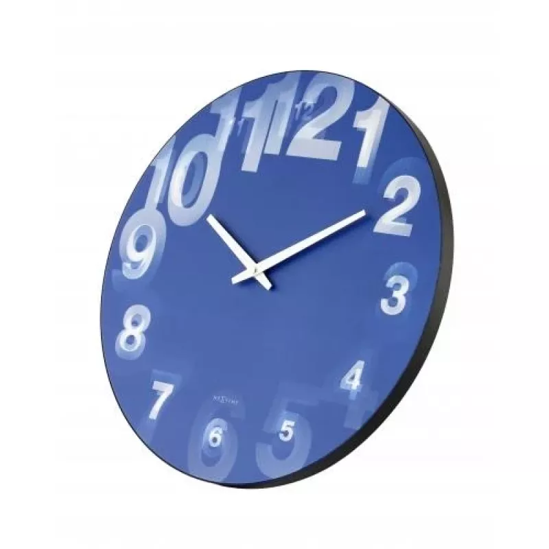 NeXtime klok 3077bl 3D, Ø39,5 cm, wand, blauw/wit