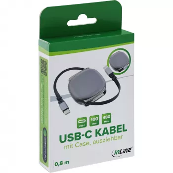 USB-C-kabel InLine 35850, 100W Power Delivery, 0,80 m, zwart/grijs