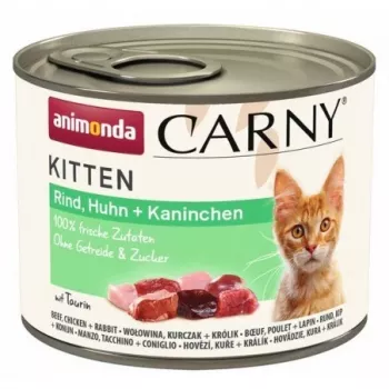 Natte voeding voor katten animonda Carny RUND VARKEN KONIJN 200 g blik — junior, 10,5 % eiwit, 6,3 % vet, 80 % vocht