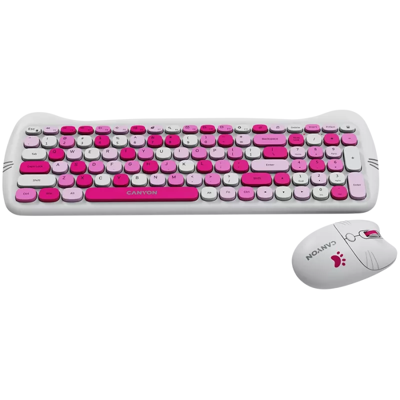 Draadloze toetsenbord- en muisset CANYON HSET-W6 Pink Kitty Edition