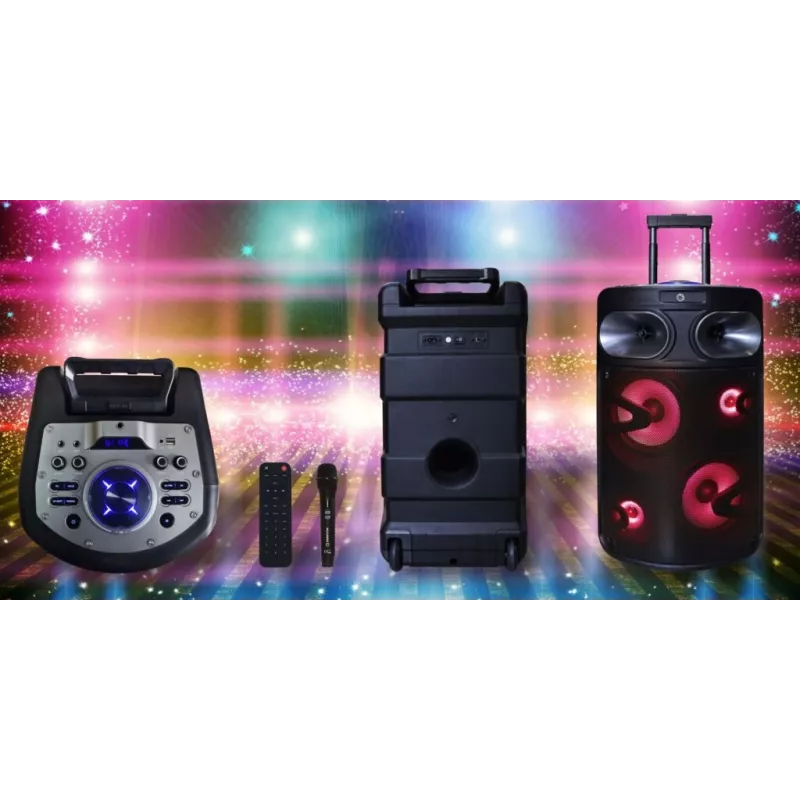 Draagbare Bluetooth-karaokeluidspreker MANTA SPK0803B140 140W, batterijgevoed, MIC/USB/microSD, FM, equalizer, wielen