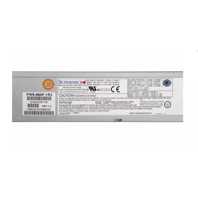 Serveraccessoire voeding 860W REDUNDANT/PWS-860P-1R2 Supermicro