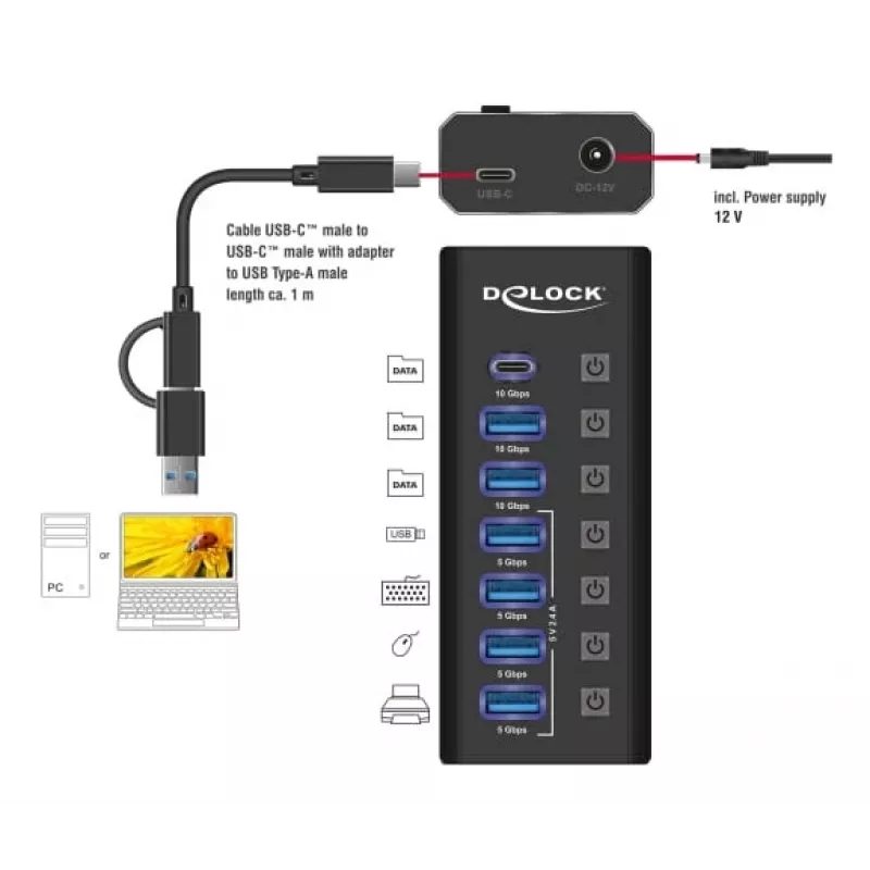 DeLOCK 64326 interface hub USB 3.2 Gen 2 (3.1 Gen 2) Type-C 10000 Mbit/s zwart