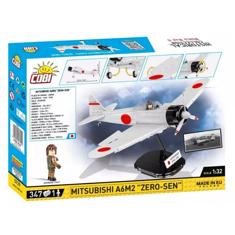 Bouwset Cobi Mitsubishi A6M2 “Zero-Sen” — 347 onderdelen, aanbevolen leeftijd 3+