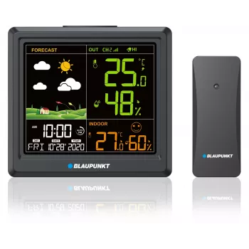 Weerstation BLAUPUNKT WS25BK — monitor voor binnen-/buitentemperatuur en luchtvochtigheid, zwart, 1 sensor, LCD-display