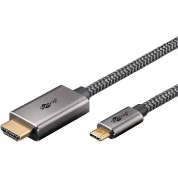 USB-gevlochten adapterkabel, USB-C-stekker > HDMI-stekker, 4K / 60Hz (zwart/zilver, 2 meter)