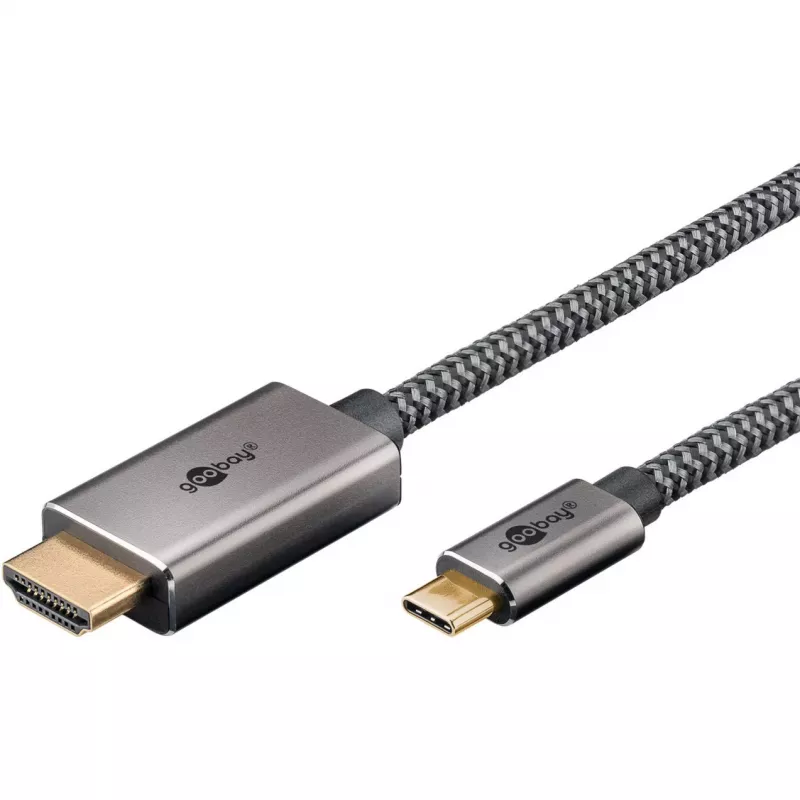 USB-gevlochten adapterkabel, USB-C-stekker > HDMI-stekker, 4K / 60Hz (zwart/zilver, 2 meter)