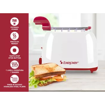 Broodrooster Beper P101TOS100 2-sneetjes compact design, RVS-behuizing, instelbare bruiningsgraad
