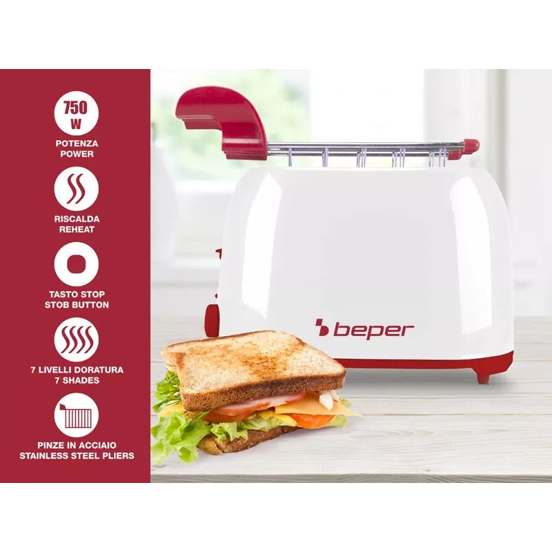 Broodrooster Beper P101TOS100 2-sneetjes compact design, RVS-behuizing, instelbare bruiningsgraad