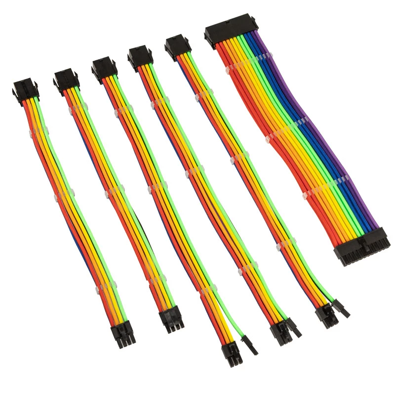 Omhulde kabelverlengingsset Kolink Core Adept — 6-delig, PET-mantel, kopergeleider, lengtes 300–350 mm