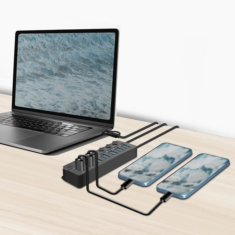 USB 3.2 Gen 1-hub, 7 poorts met aan-/uitschakelaar, zwart