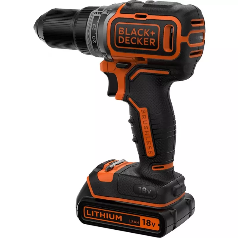 Black & Decker BL186K-QW accuboor-schroefmachine, 18 V, 1,5 Ah li-ionaccu, 2 snelheden, 1650 tpm, 52 Nm, met koffer, zwart/oranje