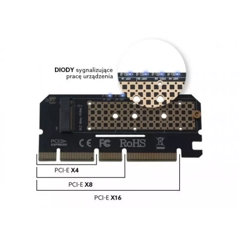 Uitbreidingskaart, adapter M.2 NVMe M-Key PCI-E Savio AK-41