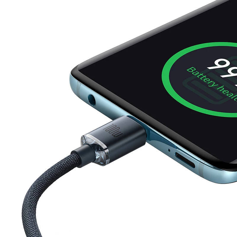 Baseus CAJY000701 Crystal Shine USB-C-naar-USB-C-kabel, 100 W, 480 Mbit/s, 2 m, zwart