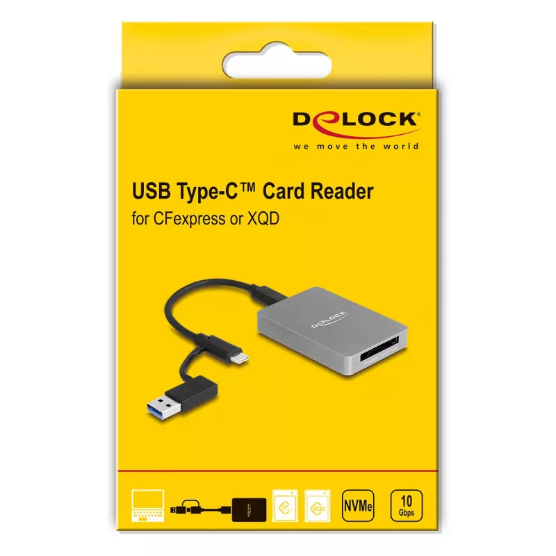 DeLOCK USB Type-C kaartlezer CFexpress XQD aluminium grijs 10000 Mbit/s