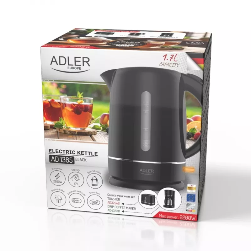 Adler 1385B zwart-wit waterkoker