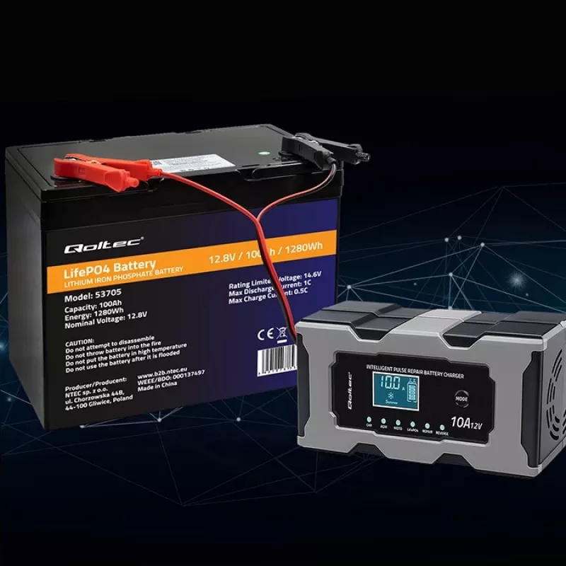 Oplader QOLTEC 52493 12V 10A met reparatiefunctie voor AGM-accu's