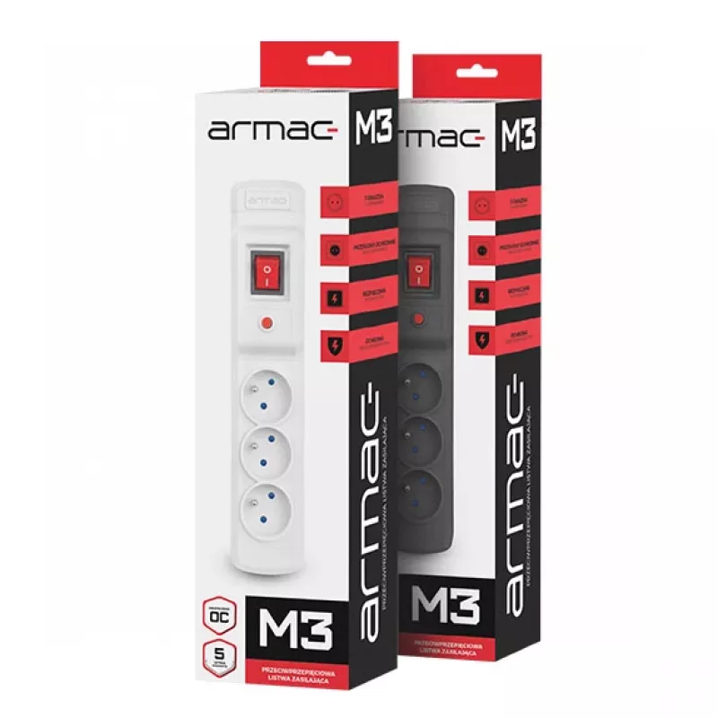 Stekkerdoos ARMAC MULTI M3 PROTECTING POWER STRIP, 3 stopcontacten, 3 m kabel, grijs