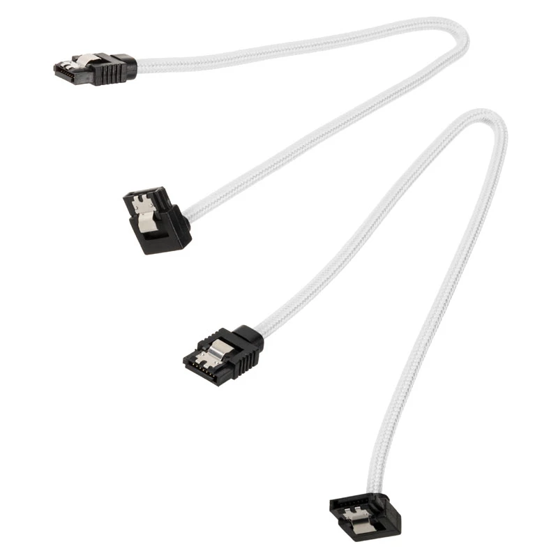 Corsair CC-8900279 Premium gesleeved SATA-kabel, gehoekt, 30 cm, wit, verpakking van 2