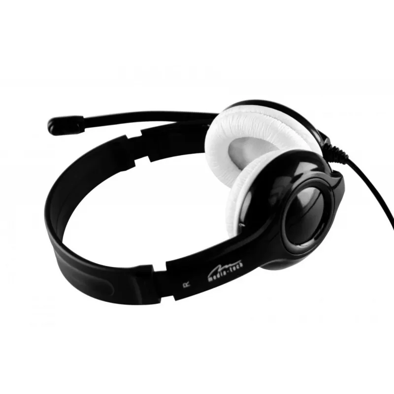 Hoofdtelefoon MEDIA-TECH MT3573 bedraad binaural opvouwbaar met beugelmicrofoon, 1,9-m-kabel, USB, zwart