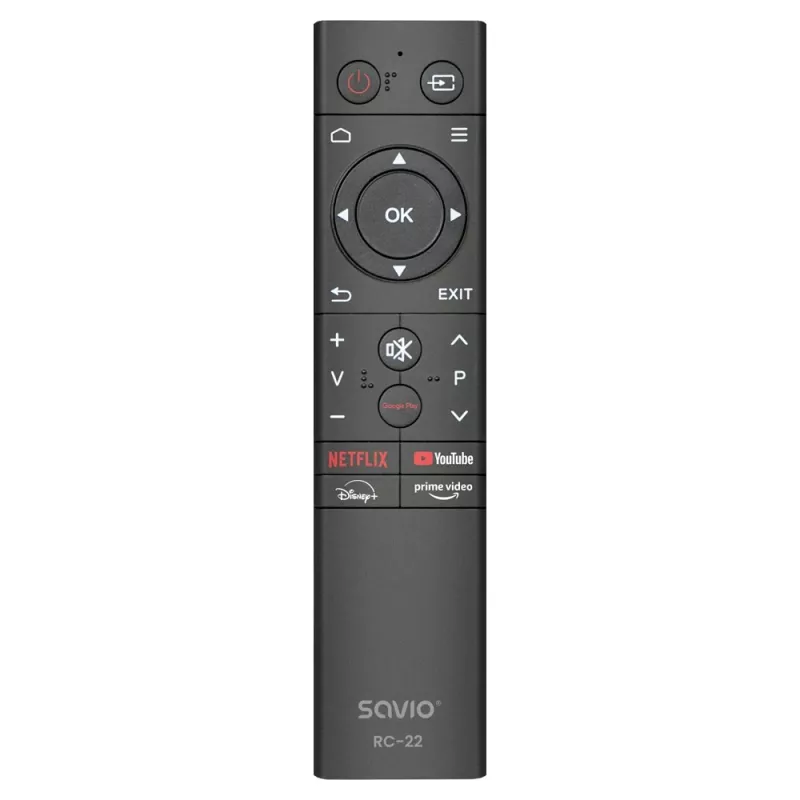 SAVIO TV-afstandsbediening RC-22 — IR, draadloos, universeel, 20 toetsen, 10 m bereik, USB‑C, zwart