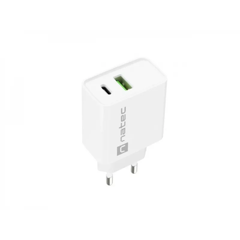 Netvoedingssnellader NATEC RIBERA 12V 20W USB-C PD 3.0 + USB-A Samsung AFC wit