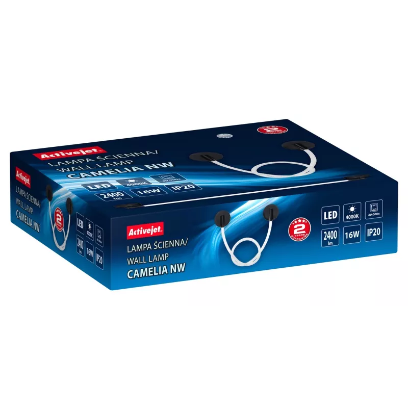 LED-wandlamp ActiveJet AJE-CAMELIA NW — 2400 lm, 4000 K, 16 W, zwart, 1580×120×65 mm, IP20