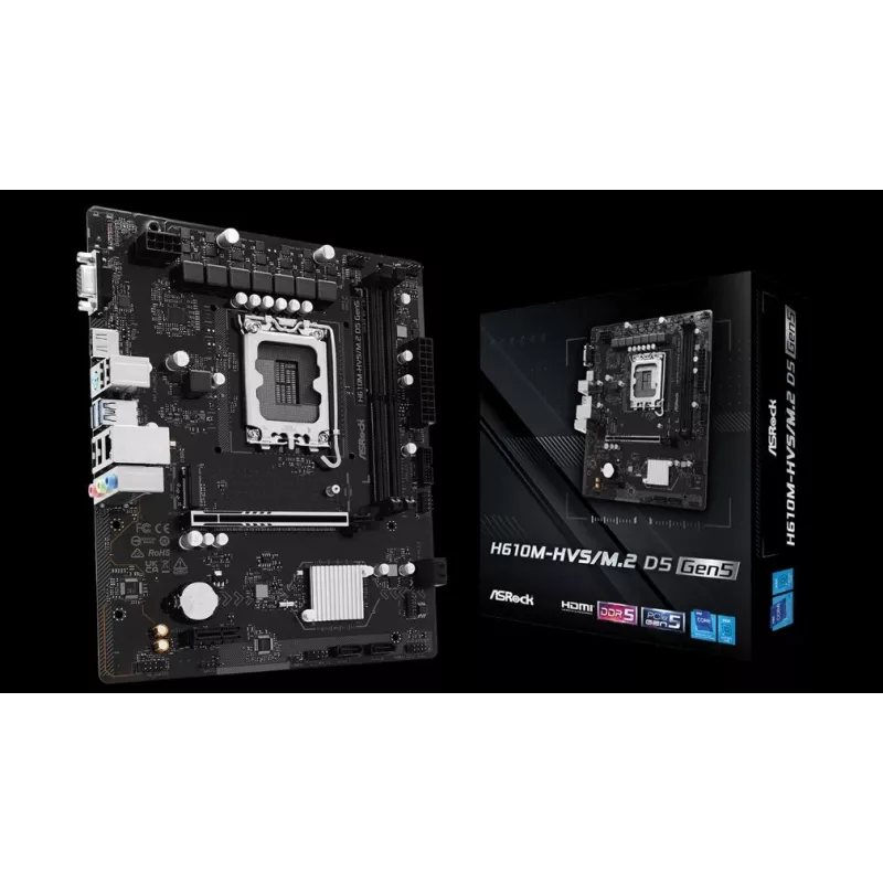 Moederbord ASRock H610M-HVS/M.2 D5 GEN5 – LGA1700, DDR5, PCIe 5.0, mATX
